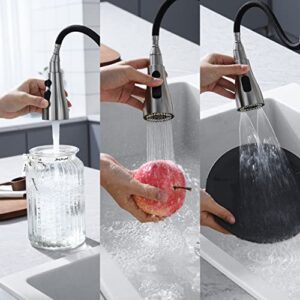 Brushed Nickel Pull Down Kitchen Faucet with Soap Dispenser - High Arc 3-Function Kitchen Sink Faucet with Pull Down Sprayer, Stainless Steel Pull Out Kitchen Faucet Single Hole Single Handle