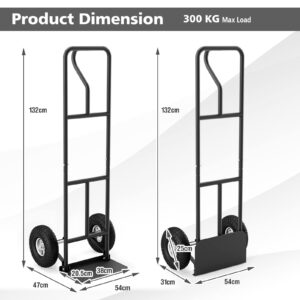 S AFSTAR P Handle Hand Truck, High Back Sack Barrow with 10" Rubber Wheels, Built-in Double Bearings & Foldable Load Plate, Heavy Duty Metal Trolley for Lifting Moving Delivery, 660 LBS Max Load