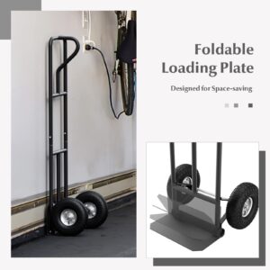 S AFSTAR P Handle Hand Truck, High Back Sack Barrow with 10" Rubber Wheels, Built-in Double Bearings & Foldable Load Plate, Heavy Duty Metal Trolley for Lifting Moving Delivery, 660 LBS Max Load