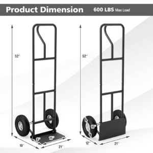 S AFSTAR P Handle Hand Truck, High Back Sack Barrow with 10" Rubber Wheels, Built-in Double Bearings & Foldable Load Plate, Heavy Duty Metal Trolley for Lifting Moving Delivery, 660 LBS Max Load