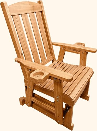 Fortune Candy Wooden Patio Glider for One Person, with High Back and Deep Contoured Seat, Solid Fir Wood, Heavy Duty 600 LBS