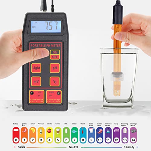 Water Tester, Accurate Measurement Automatic Calibration PH Tester Backlight 4 Digit Wide Application for Laboratory (PH ORP Electrode)