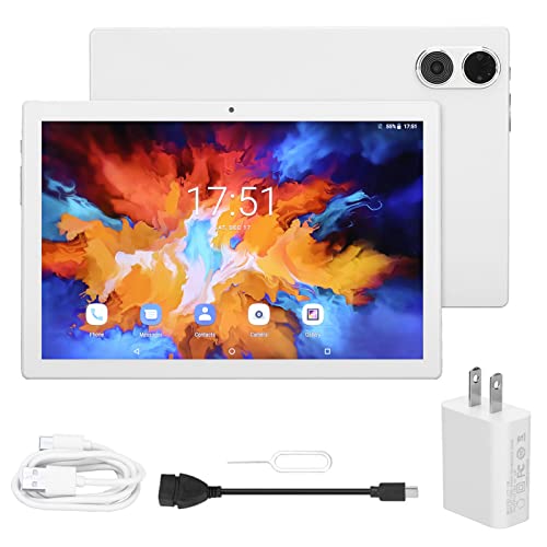 4G LTE Phone Tablet, HD 10.1 Inch Tablet Type C Charge 512GB US Plug Expandable 100‑240V 2.4G 5G WiFi 8GB RAM 128GB ROM for Learning for Office (White)