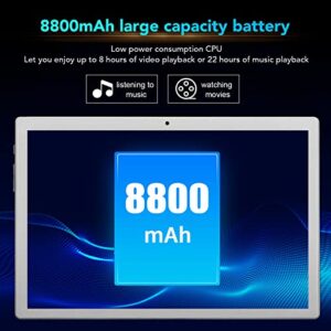 4G LTE Phone Tablet, HD 10.1 Inch Tablet Type C Charge 512GB US Plug Expandable 100‑240V 2.4G 5G WiFi 8GB RAM 128GB ROM for Learning for Office (White)