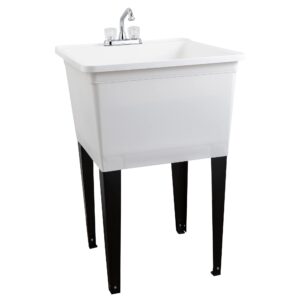 tehila basics by js jackson supplies 21-gallon white freestanding utility sink with chrome finish 2-handle faucet, heavy duty plastic laundry tub with adjustable legs