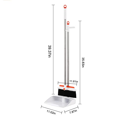 Idoravan Indoor Broom and Dustpan Set, 360° Rotatable Dust Pan and Broom, Dustpan Combo for Home Kitchen Office Indoor Outdoor Sweeping 35 Inch Broom for Floor Cleaning Standing Dustpan with Teeth