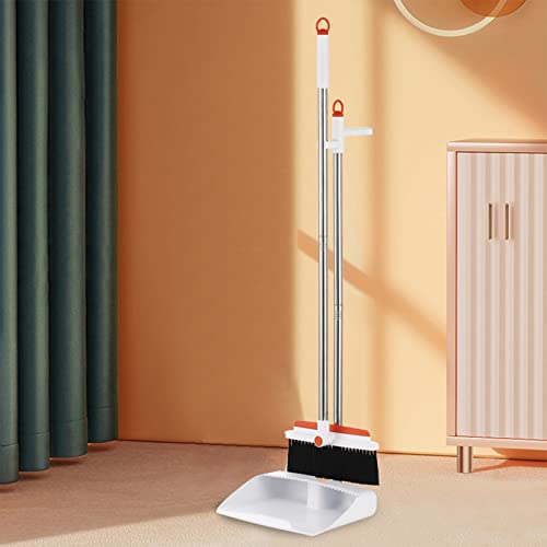 Idoravan Indoor Broom and Dustpan Set, 360° Rotatable Dust Pan and Broom, Dustpan Combo for Home Kitchen Office Indoor Outdoor Sweeping 35 Inch Broom for Floor Cleaning Standing Dustpan with Teeth