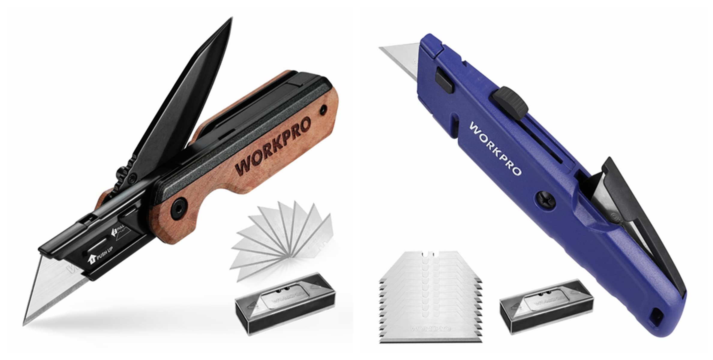 WORKPRO 2-in-1 Folding Knife & Box Cutter with 23pcs SK5 Blades Extra