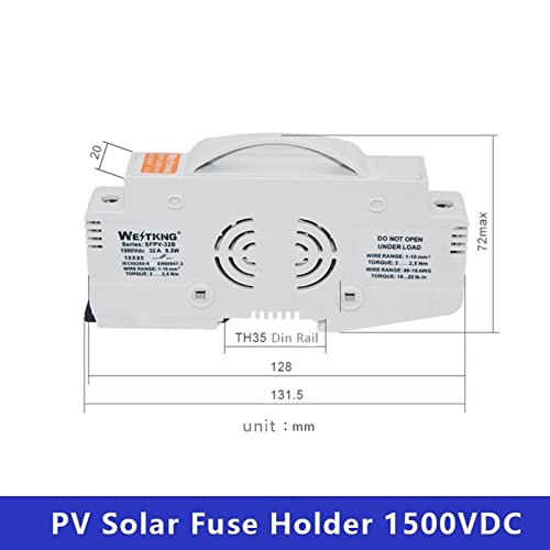 5Pcs PV Solar Fuse Holder 1500VDC High Pressure Current Limit for Photovoltaic System Combiner Box Safety Protection