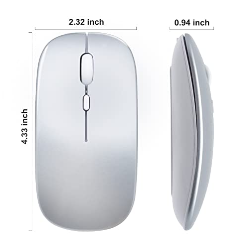 Dolrso Wireless Bluetooth Mouse for iPad/MacBook Pro/Air/Laptop/pc Rechargeable Silent Mouse Portable Slim for Surface Pro/Lenovo/Samsung Tablet (Bright Silver)