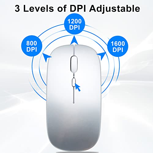 Dolrso Wireless Bluetooth Mouse for iPad/MacBook Pro/Air/Laptop/pc Rechargeable Silent Mouse Portable Slim for Surface Pro/Lenovo/Samsung Tablet (Bright Silver)