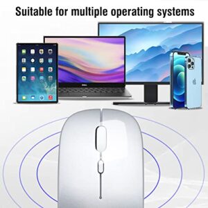 Dolrso Wireless Bluetooth Mouse for iPad/MacBook Pro/Air/Laptop/pc Rechargeable Silent Mouse Portable Slim for Surface Pro/Lenovo/Samsung Tablet (Bright Silver)