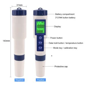 5 in 1 TDS/EC/PH/Salinity/Temperature Meter Digital Water Quality Monitor Tester for Pools, Drinking Water, Aquariums,Hydroponics