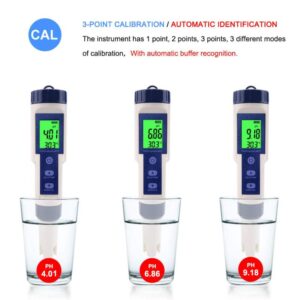5 in 1 TDS/EC/PH/Salinity/Temperature Meter Digital Water Quality Monitor Tester for Pools, Drinking Water, Aquariums,Hydroponics