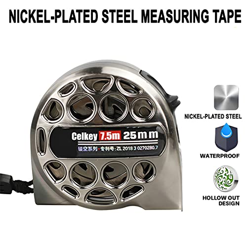 Celkey Tape Measure 25 ft Measuring Tape with Durable Hollow Design,Easy-to-Clean Construction,Retractable Mechanism,Stainless Steel Tape