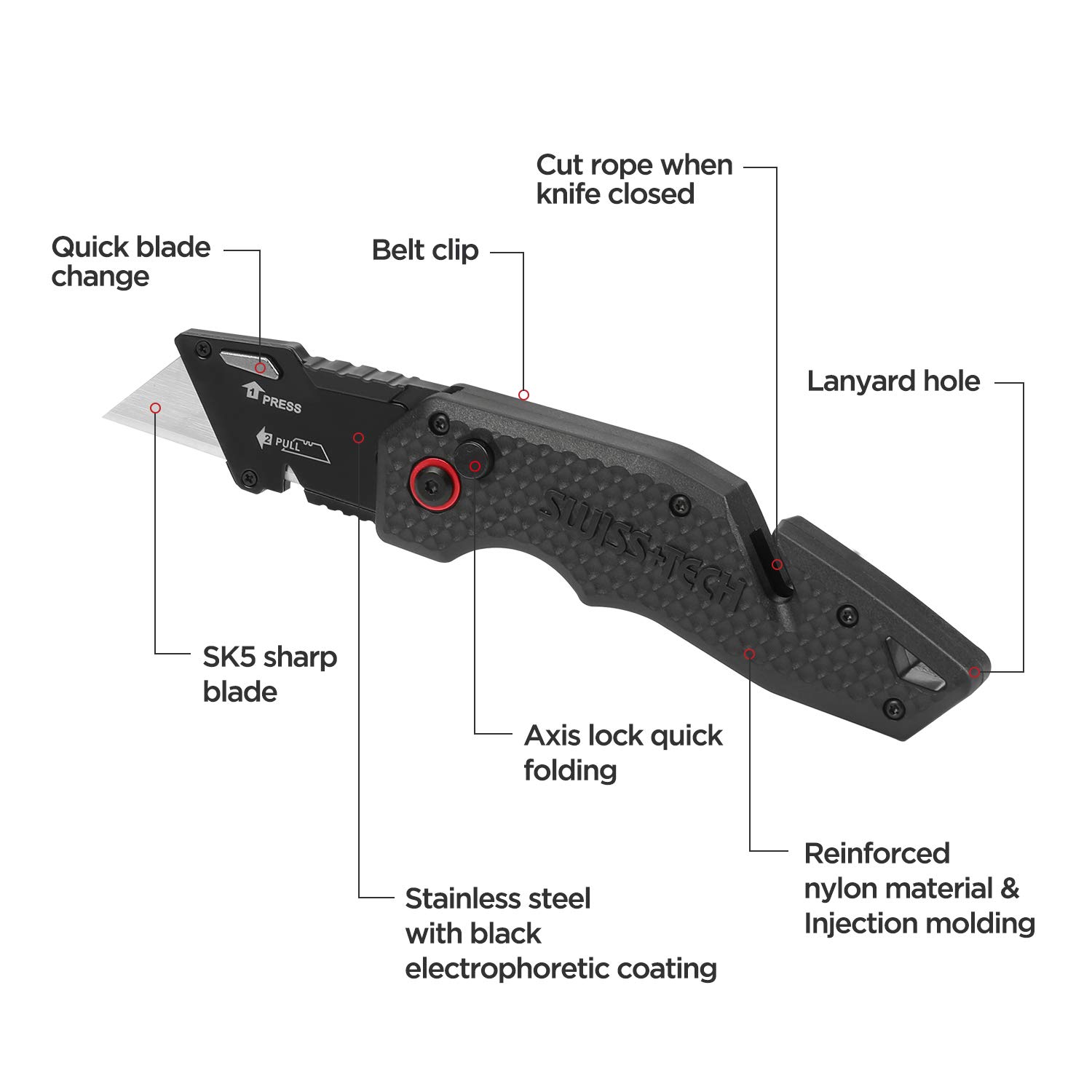 Swiss+Tech Utility Knife Set & WORKPRO Box Cutter With 25pcs SK5 Blades