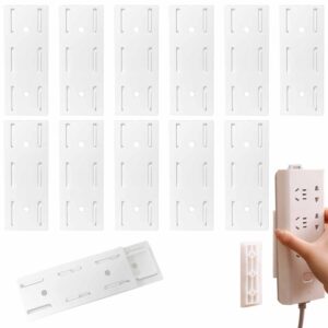 12 pack adhesive punch free socket holder, self-adhesive desktop socket fixer, power strip holder fixator, wall mount cable management (white)