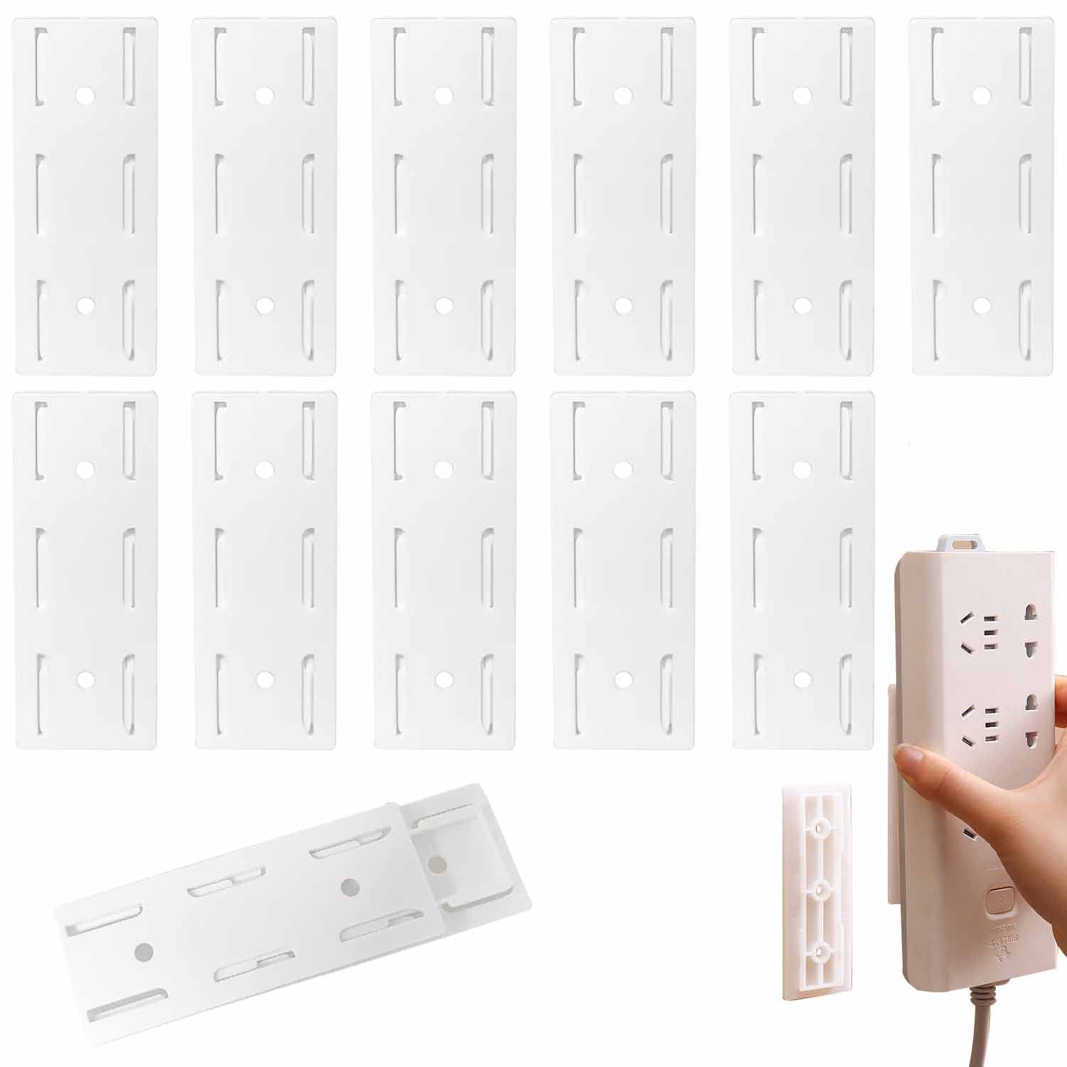 12 Pack Adhesive Punch Free Socket Holder, Self-Adhesive Desktop Socket Fixer, Power Strip Holder Fixator, Wall Mount Cable Management (White)