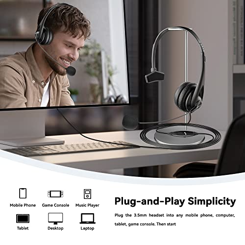 Voistek 3.5mm Headset with Microphone for Computer, Wired Headset with Microphone,Cell Phone Headset with Mute Volume Control for PCS, Cell Phones in The Classroom or Home