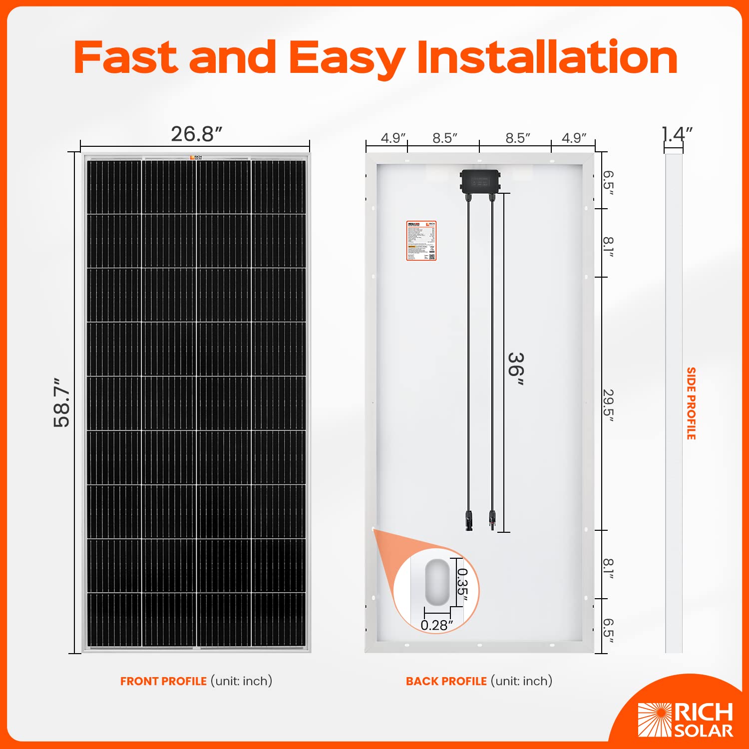 RICH SOLAR 200W Solar Panel+ Mounting Hardware Z Brackets for RV Van DIY Off-Grid System