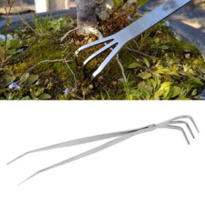 2-in-1 Ergonomic Stainless Steel Root Rake Bonsai Tweezers Soil Farming Tool