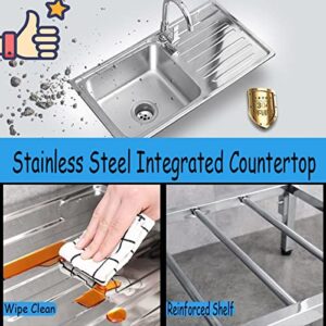 Free Standing Commercial Sink With Single Bowl, 1 Compartment Stainless Steel Kitchen Sink W/Storage Shelves & Faucet, Multifunctional Sink Kit For Camping Cafe Garage Basement, Silver