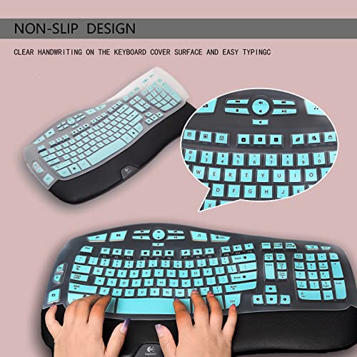 Keyboard Cover for Logitech K350 MK550 MK570 Wireless Wave Keyboard,Dust-Proof Silicone Keyboard Protector Skin for Logitech K350 MK550 MK570 Keyboard Protective Accessories(Gradient Mint)