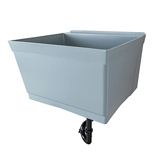 JS Jackson Supplies Tehila Grey Wall-Mounted Utility Sink Tub Kit, Wall-Mounted Utility Tub with Wall Bracket, Floating Utility Sink for Laundry Room, Garage, Workshop, and More