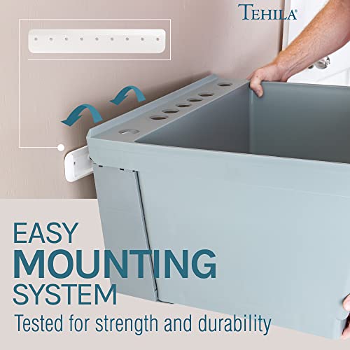 JS Jackson Supplies Tehila Grey Wall-Mounted Utility Sink Tub Kit, Wall-Mounted Utility Tub with Wall Bracket, Floating Utility Sink for Laundry Room, Garage, Workshop, and More