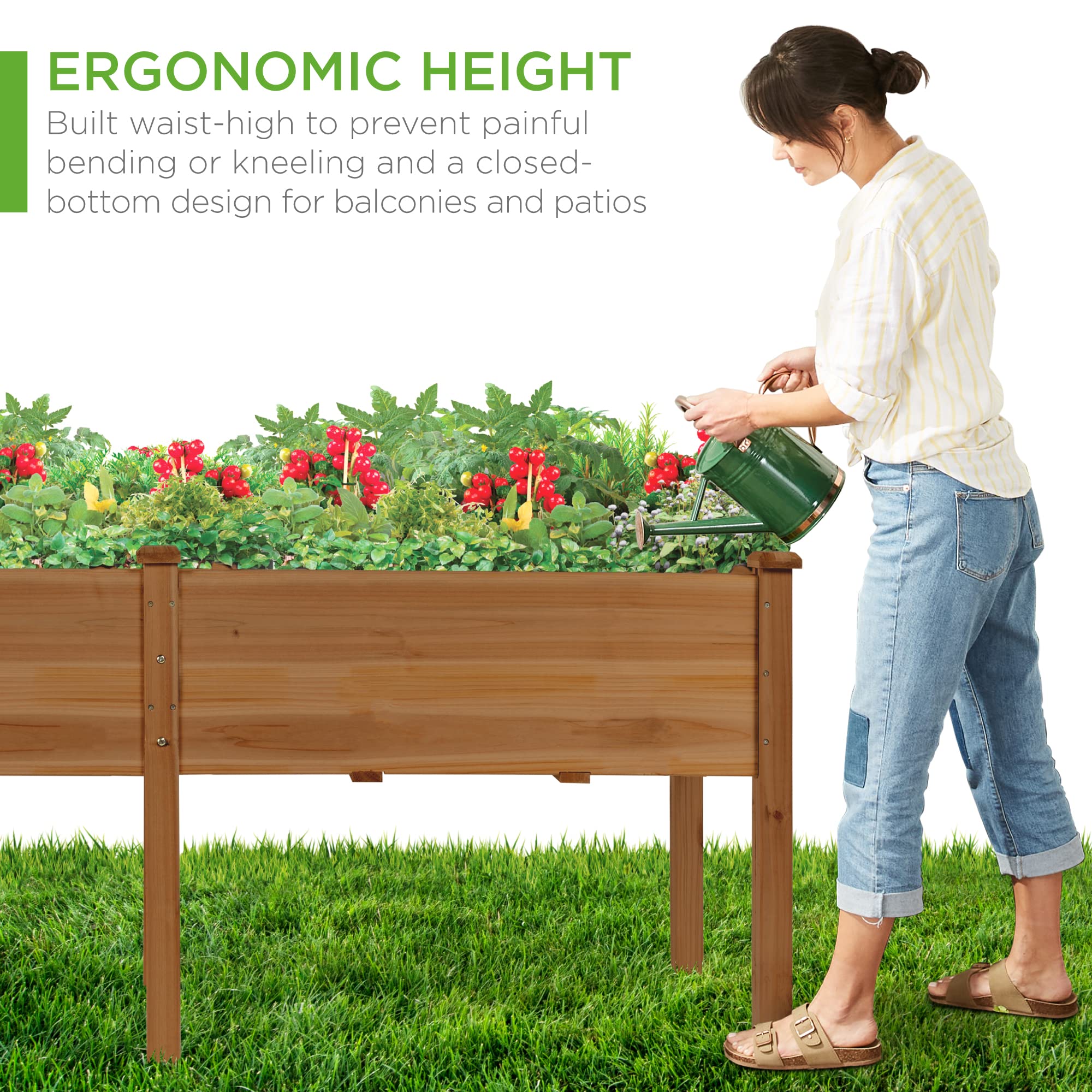 Best Choice Products 72x23x30in Raised Garden Bed, Elevated Wood Planter Box Stand for Backyard, Patio, Balcony w/Divider Panel, 6 Legs, 300lb Capacity - Acorn Brown