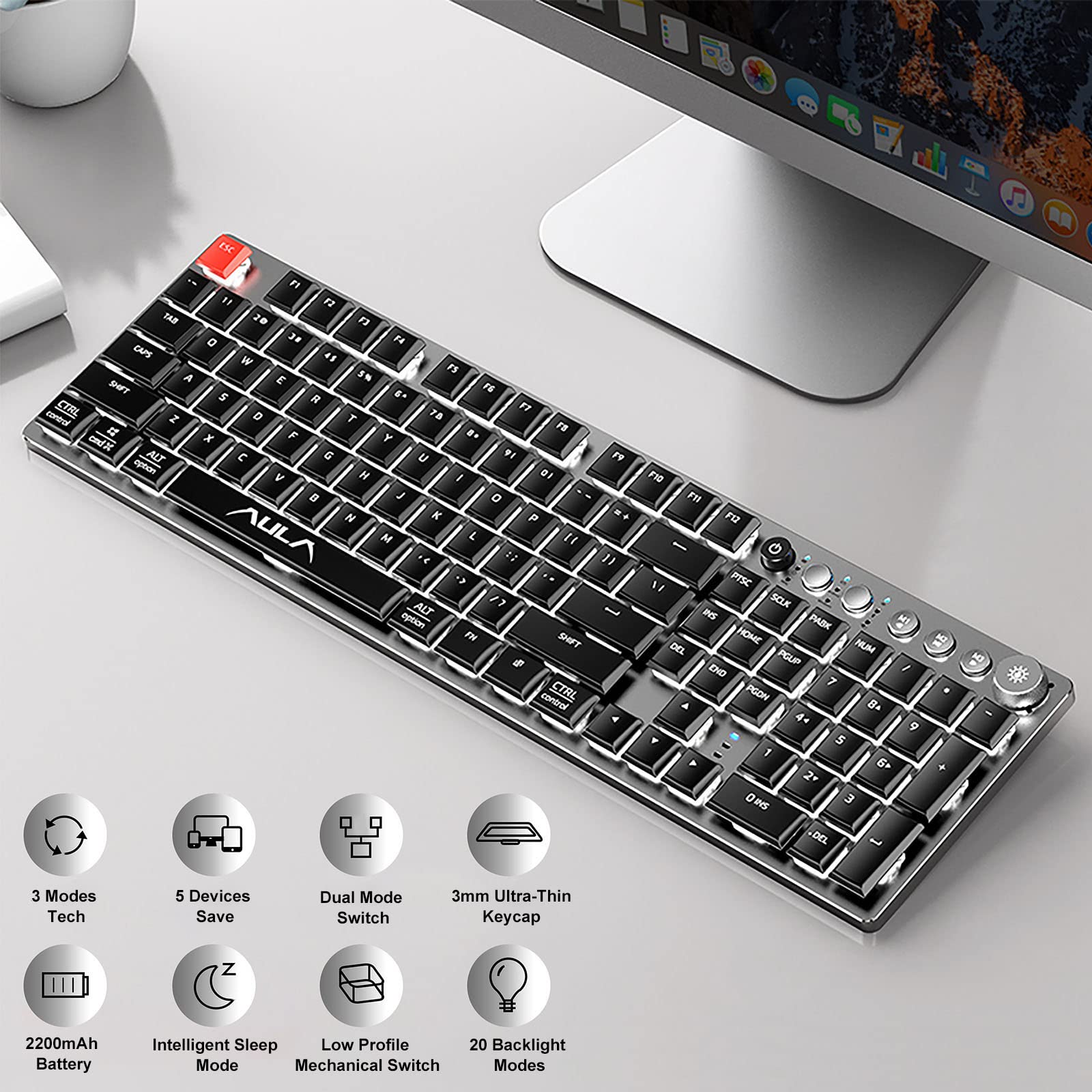 SOLAKAKA Low Profile Mechanical Keyboard Wireless Gaming Keyboard and Wireless Mouse