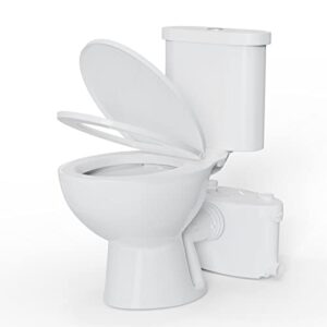 macerating toilet system | macerator pump with 4 water inlets, white & two-piece upflush toilet for basement, including round bowl, water tank