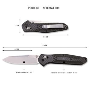 Outdoor Folding Pocket Knife, Reverse Tanto Blade, Plain Edge, Satin Finish, Black Carbon Fiber Handle With Belt Clip, Everyday Carry Thumb Studs Manual Open