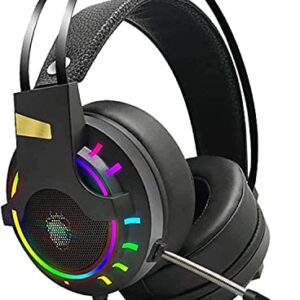 Glowing Gaming Headset, Wired Stereo Headphones with Noise Canceling Microphone, Adjustable Stereo Gaming Headset, HiFi Bass Surround Sound, Compatible for Family Desktop Computer, Internet,Cool appea