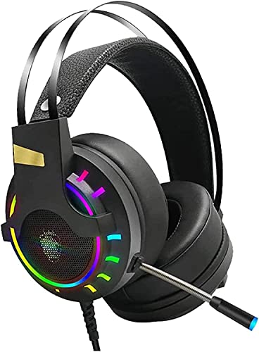 Glowing Gaming Headset, Wired Stereo Headphones with Noise Canceling Microphone, Adjustable Stereo Gaming Headset, HiFi Bass Surround Sound, Compatible for Family Desktop Computer, Internet,Cool appea
