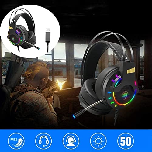 Glowing Gaming Headset, Wired Stereo Headphones with Noise Canceling Microphone, Adjustable Stereo Gaming Headset, HiFi Bass Surround Sound, Compatible for Family Desktop Computer, Internet,Cool appea