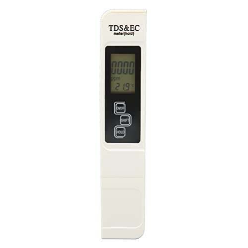 FECAMOS Water Testing Pen, Temperature Compensation Compact Portable Horizontal Display Water Tester Backlight Function White for Hydroponics