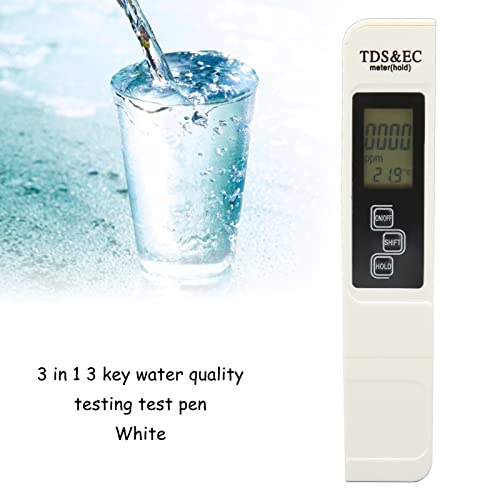 FECAMOS Water Testing Pen, Temperature Compensation Compact Portable Horizontal Display Water Tester Backlight Function White for Hydroponics
