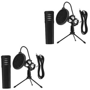 vaguelly 2 sets computer microphone podcast studio microphone laptop stand for desk live broadcast mic usb recording mic condenser microphone recording microphone trumpet capacitance metal