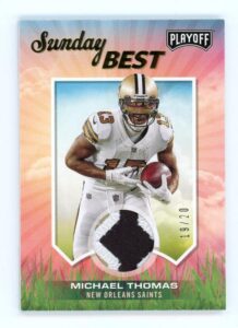 2021 panini playoff sundays best prime #14 michael thomas relic 19/20 new orleans saints football official trading card of the nfl