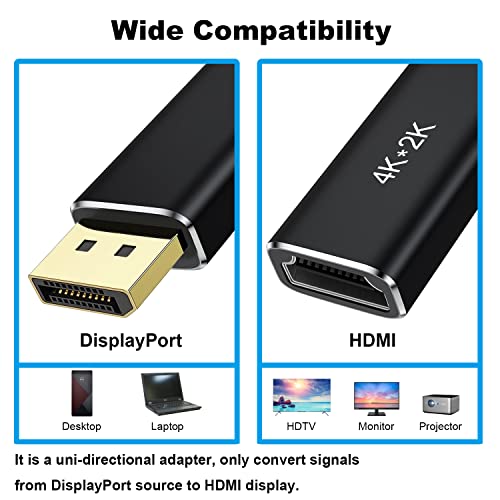 AreMe Displayport to HDMI Adapter (2 Pack), Uni-Directional DP Male to HDMI Female Converter (Aluminum Shell, 4K@30Hz) Compatible for Lenovo, HP, Dell and More-Black