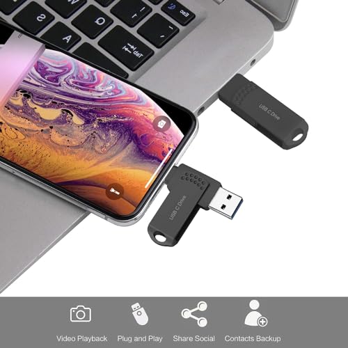 USB Flash Drive 1TB USB C Thumb Drive Android Phone Photo Stick External Data Storage Richwell for Android Phone USB C Pad Air Devices MacBook Pro USB C and Computers Black1TB