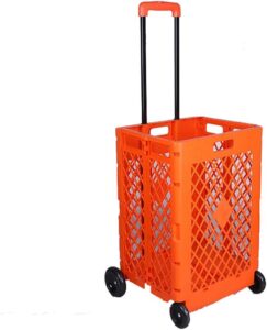 razzum large hand trucks,plastic folding supermarket shopping cart portable trolley car luggage push storage box storage box trolleys/orange