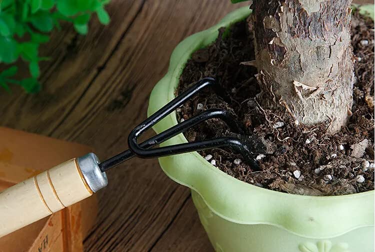 Gardenera Bonsai 3PC Gardening Tool Set: Rake, Spade, Shovel - Wooden Handles - Best Kit for Potted Plant, Flower and Seedling Care - Ergonomic Design for Little Hands - Great Gift for Gardeners