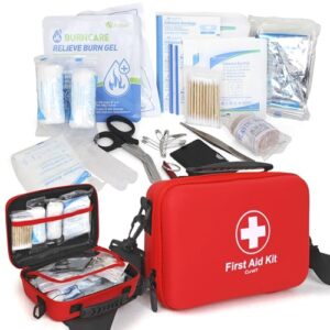 premium first aid kit travel, waterproof with shoulder straps for easy carry - ideal for home, car, and on-the-go emergencies