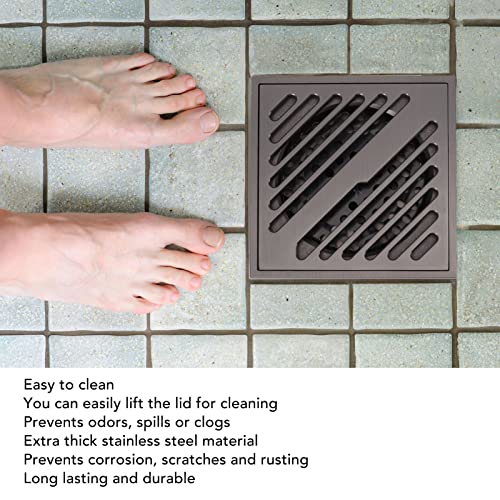 Square Shower Floor Drain, Stainless Steel Improve Water Flow Floor Drain Spills Clogs for Basement for Kitchen