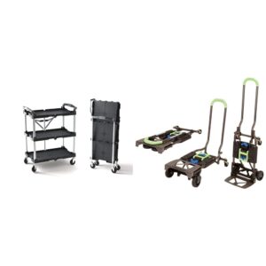 olympia tools 85-188 pack-n-roll folding collapsible service cart, black, 50 lb. load capacity per shelf | cosco shifter multi-position folding hand truck and cart, green