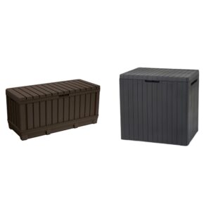 keter kentwood 90 gallon resin deck box-organization and storage for patio furniture outdoor cushions, throw pillows & city 30 gallon resin deck box for patio furniture, pool accessories,