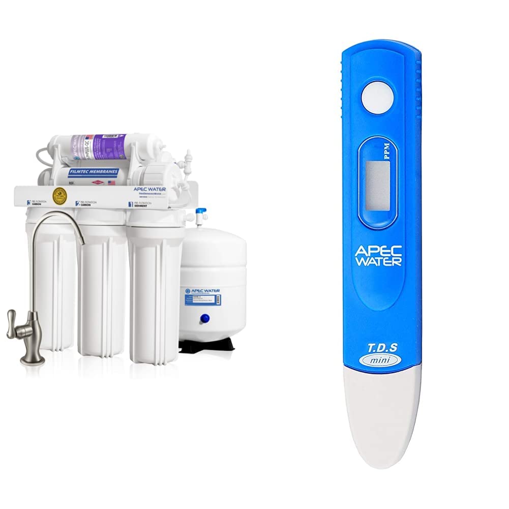 APEC Water Systems Top Tier Supreme Certified Alkaline Mineral pH+ High Flow & TDSMETER Water Quality TDS Meter Tester, 0 to 1999 Measurement Range for Better Accuracy, 1 ppm Resolution