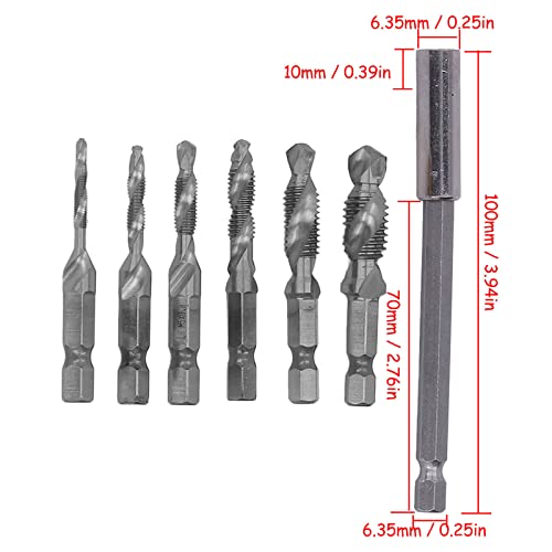 Oumefar Metric Drill Taps, Drill Tap Set Integrated Better Chip Removal M3‑M10 Spiral Groove Complete with Extension Rod for Metal Thin Plate(Silver) Tools